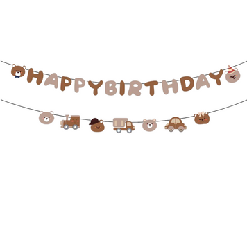 Надпись картонная 19х22 см и 12х13 см Happy Birthday Мишки Коричневый 12010 фото