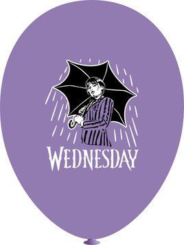 Шар латексный 12" 30 см с рисунком Венсдей Wednesday под дождем Фиолетовый 05069 фото