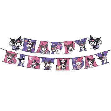Надпись картонная 15 см Happy Birthday Куроми Розовый и фиолетовый 2 м 12123 фото