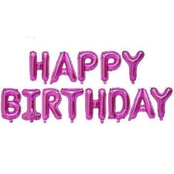 Шар фольгированный надпись надувная 40 см Happy Birthday Фуксия 07870 фото