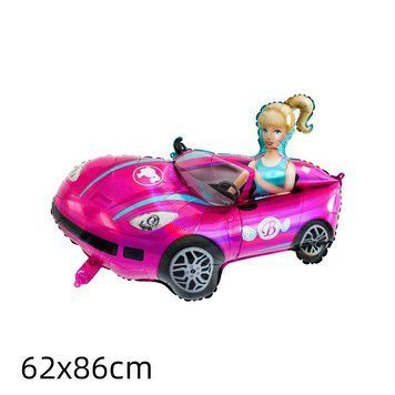 Шар фольгированный фигурный 62х86 см Барби авто Фуксия 07031 фото