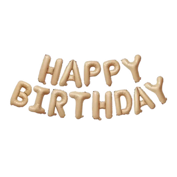 Шар фольгированный надпись надувная 40 см Happy Birthday Бежевый 11369 фото
