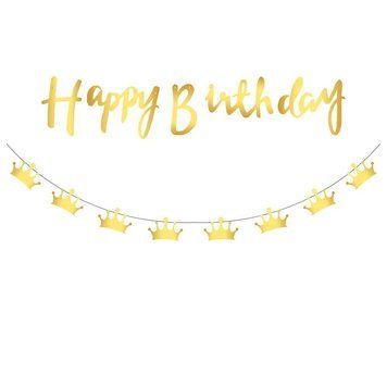 Надпись картонная Happy Birthday прописью с коронами Золото 1,5 метра 10184 фото