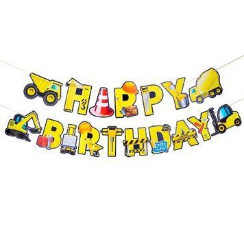 Надпись картонная Happy Birthday Строительный транспорт Желтый 11598 фото