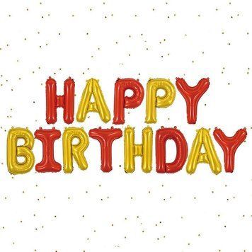 Шар фольгированный надпись надувная 40 см Happy Birthday Красный и золото 11736 фото
