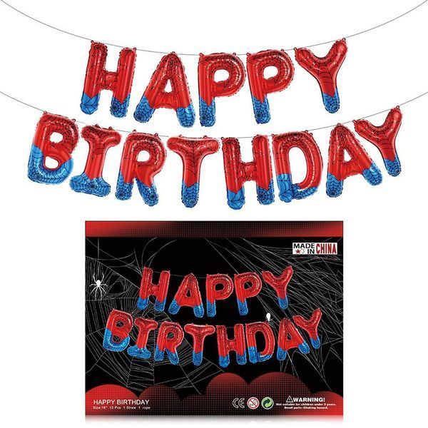 Куля фольгована напис надувний 40 см Happy Birthday Людина Павук Червоний та синій 12326 фото